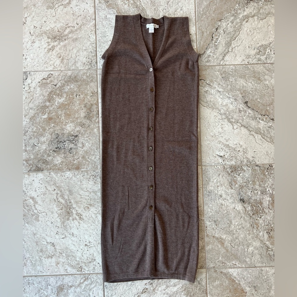 TWEEDS Merino Wool Knit Button Down Sleeveless Maxi Dress Duster Brown, Medium